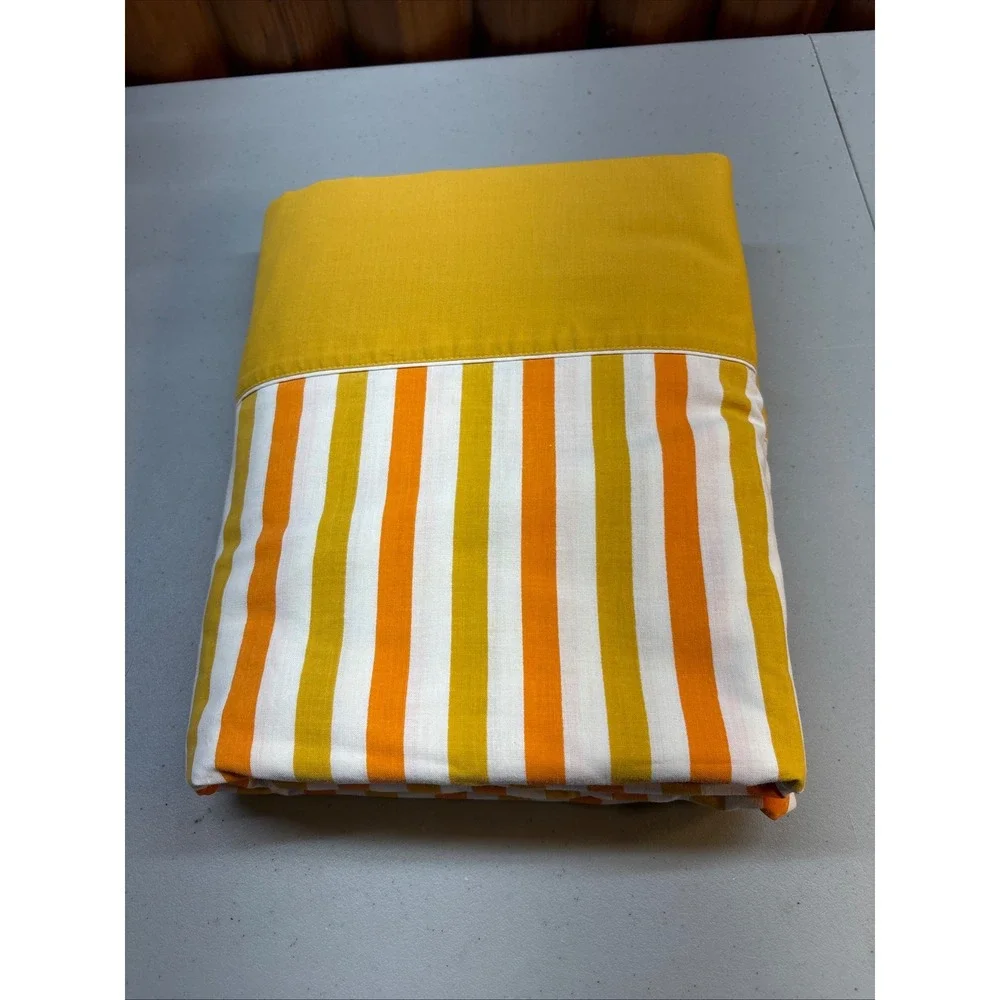 VTG Fashion Manor Striped Double Full Flat Sheet Orange Mustard White Retro 70s